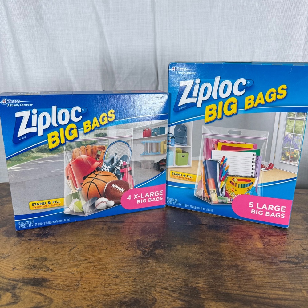 Ziploc Big Bags (2) XL & LG Stand & Fill Storage Bags NEW DISCONTINUED